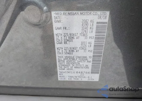 2018 Nissan Rogue Sv from USA, damaged, VIN 5N1AT2MT1JC848766
